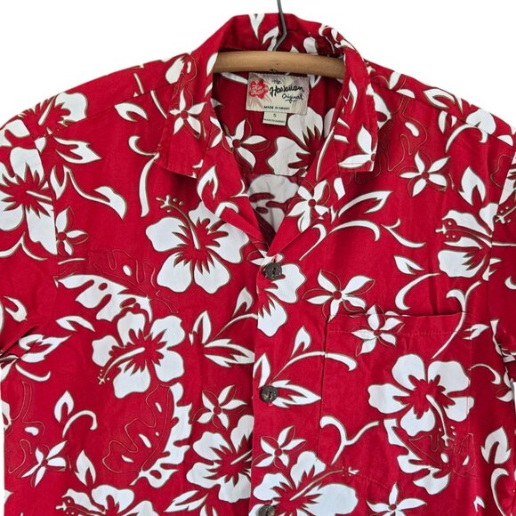 Vintage Hilo Hattie Mens Hawaiian Red Hibiscus Floral Aloha Shirt Small - Picture 3 of 7
